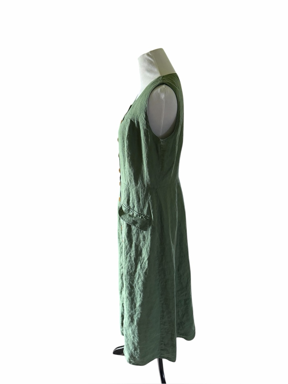 Trachten country house dress green 100% button down linen , made in Germany, M - Picture 3 of 8